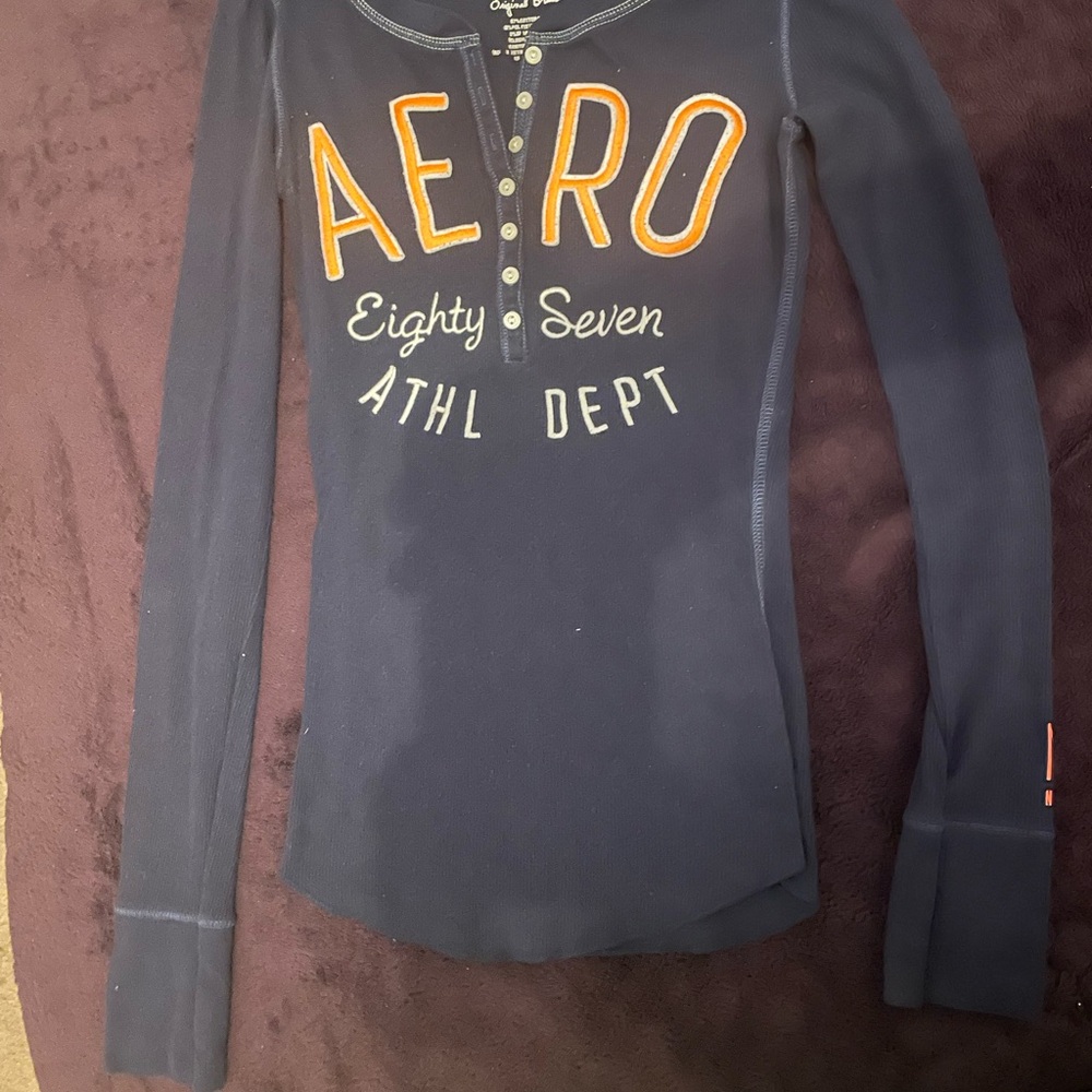 Aeropostale Navy Shirt with Orange and White Accents